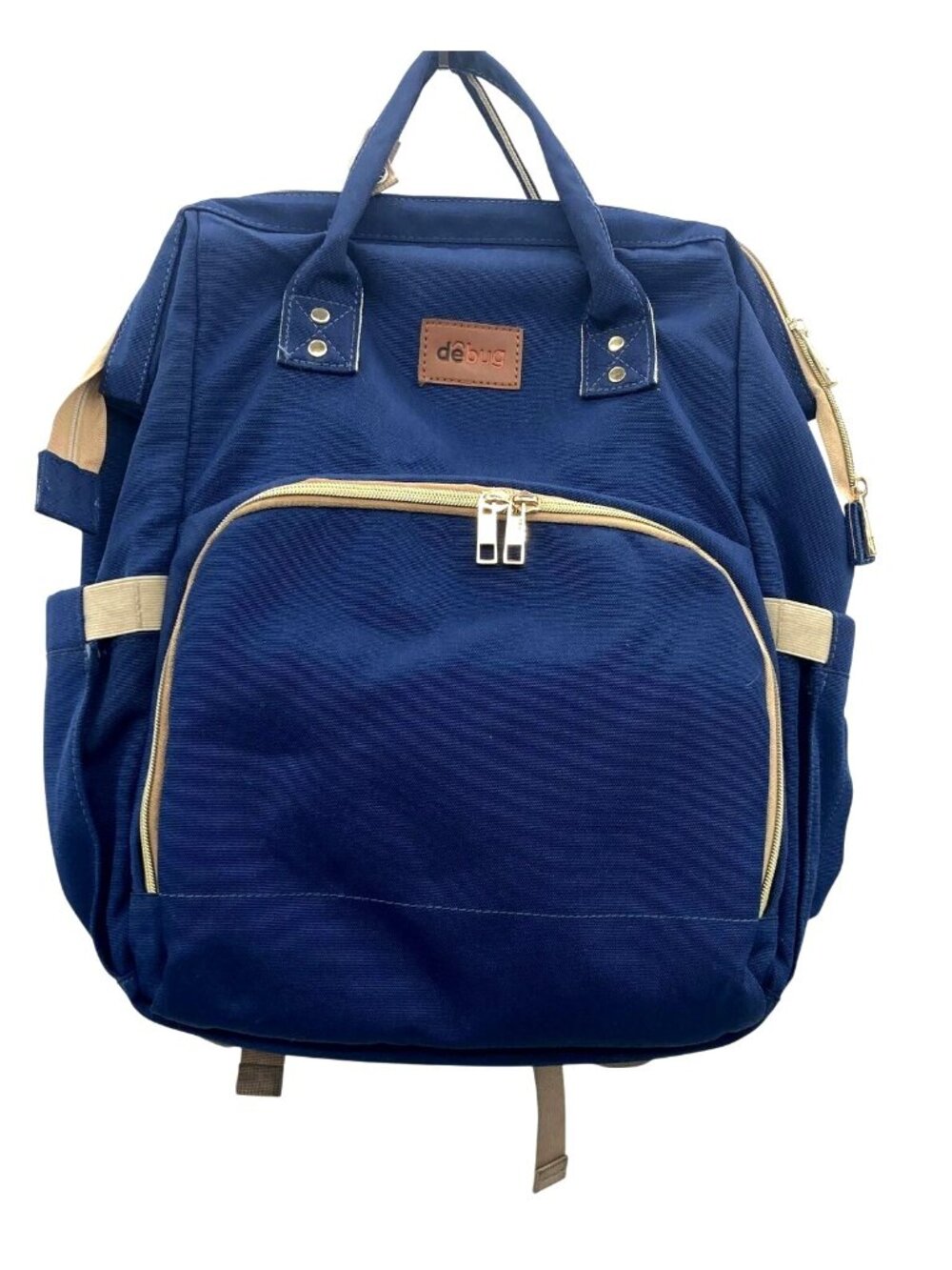 Debug Navy Blue Diaper Bag Backpack With Beige Accents Multiple Compartments